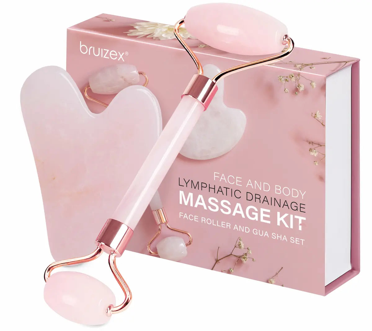 Lymphatic Drainage Face Massager Set: Rose Quartz Face Roller & Gua Sha